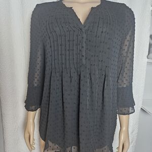 Charter Club Gray Pleated 3/4 Sleeve Blouse